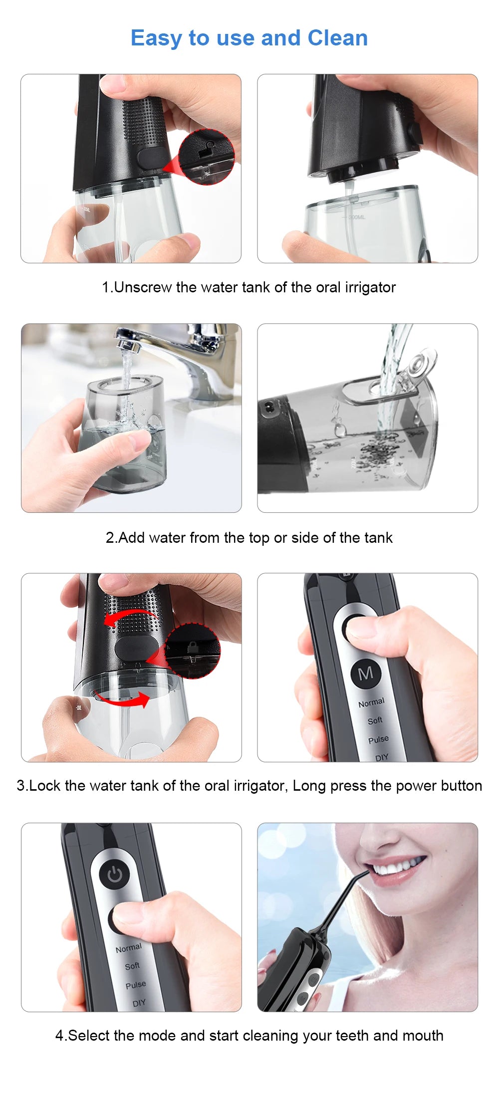 KentDO™ 300ML Portable Oral Irrigator – Water Flosser for Teeth Cleaning