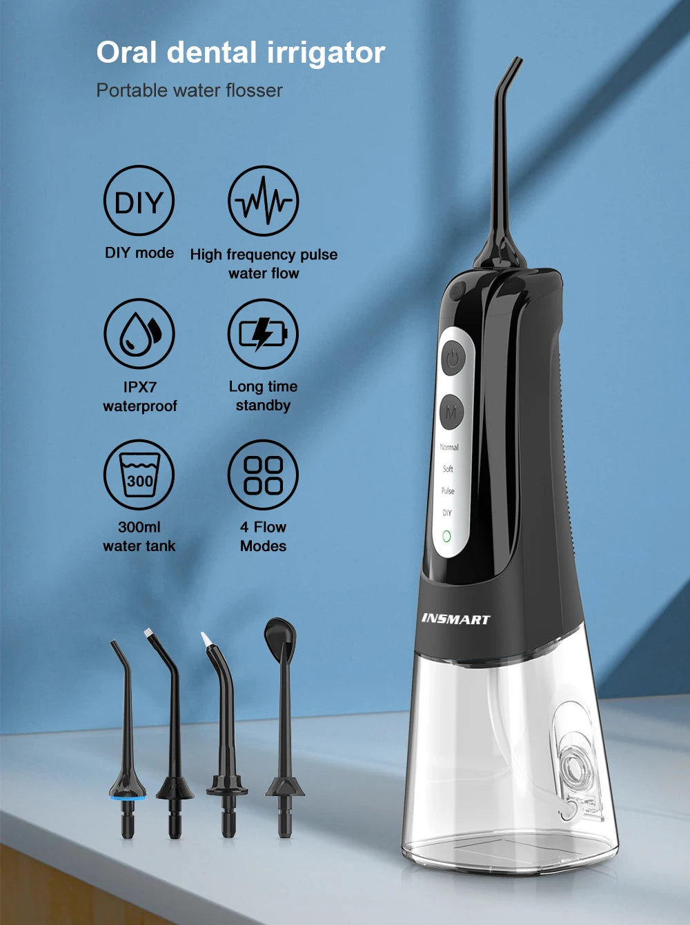 KentDO™ 300ML Portable Oral Irrigator – Water Flosser for Teeth Cleaning