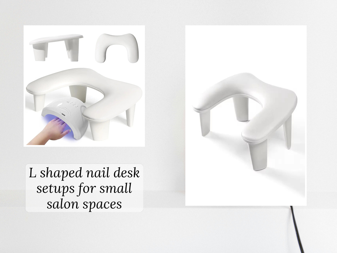L shaped nail desk setups for small salon spaces