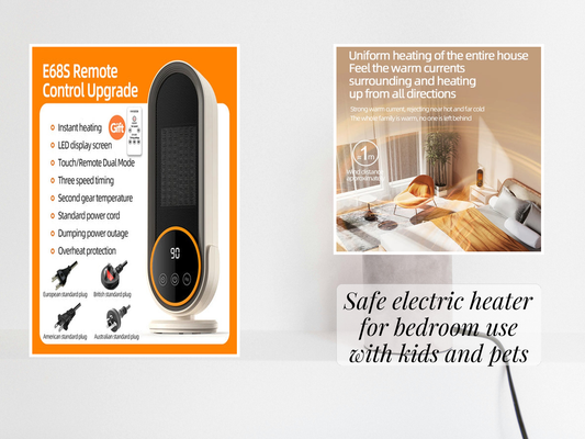 Safe electric heater for bedroom use with kids and pets
