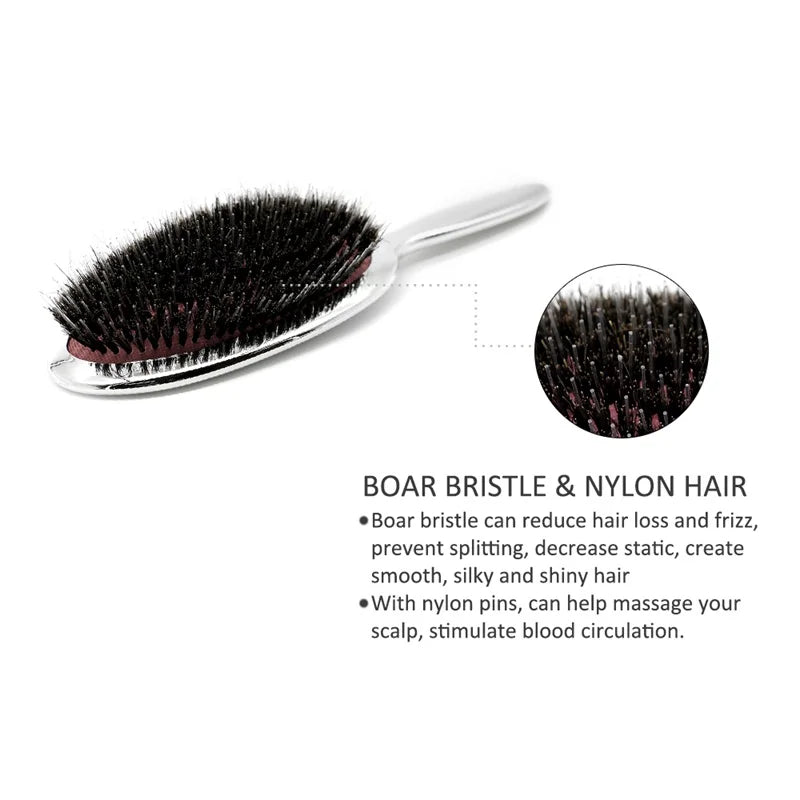 KentDO™ Luxury Boar Bristle Paddle Hair Brush – Anti-Static & Massage Comb