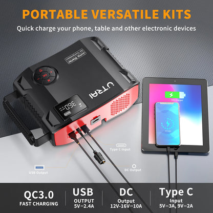 Car Jump Starter Power Bank with Air Compressor 2000A