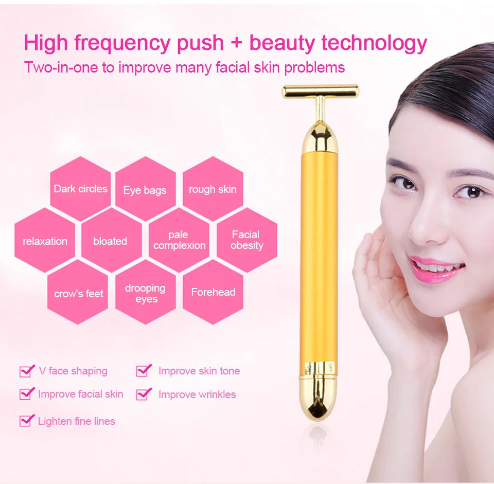 KentDO™ 24K Gold T-Shape Beauty Roller – Face Lift & Glow