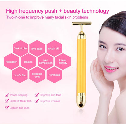KentDO™ 24K Gold T-Shape Beauty Roller – Face Lift & Glow