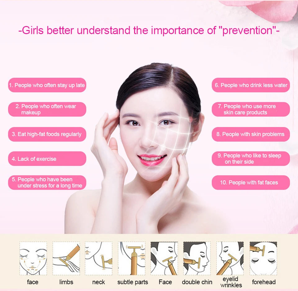 KentDO™ 24K Gold T-Shape Beauty Roller – Face Lift & Glow