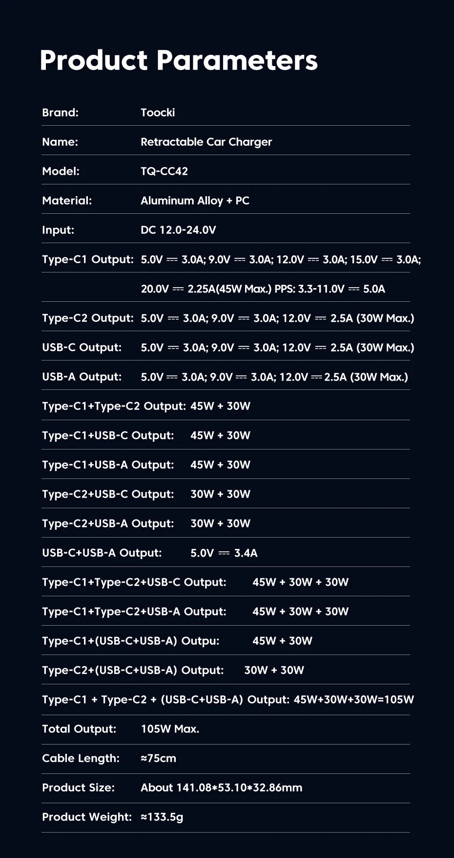 KentDO™ Retractable Car Charger – 105W Fast Multi-Device Adapter