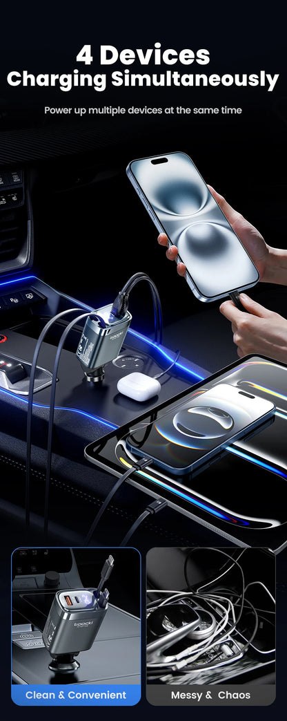 KentDO™ Retractable Car Charger – 105W Fast Multi-Device Adapter