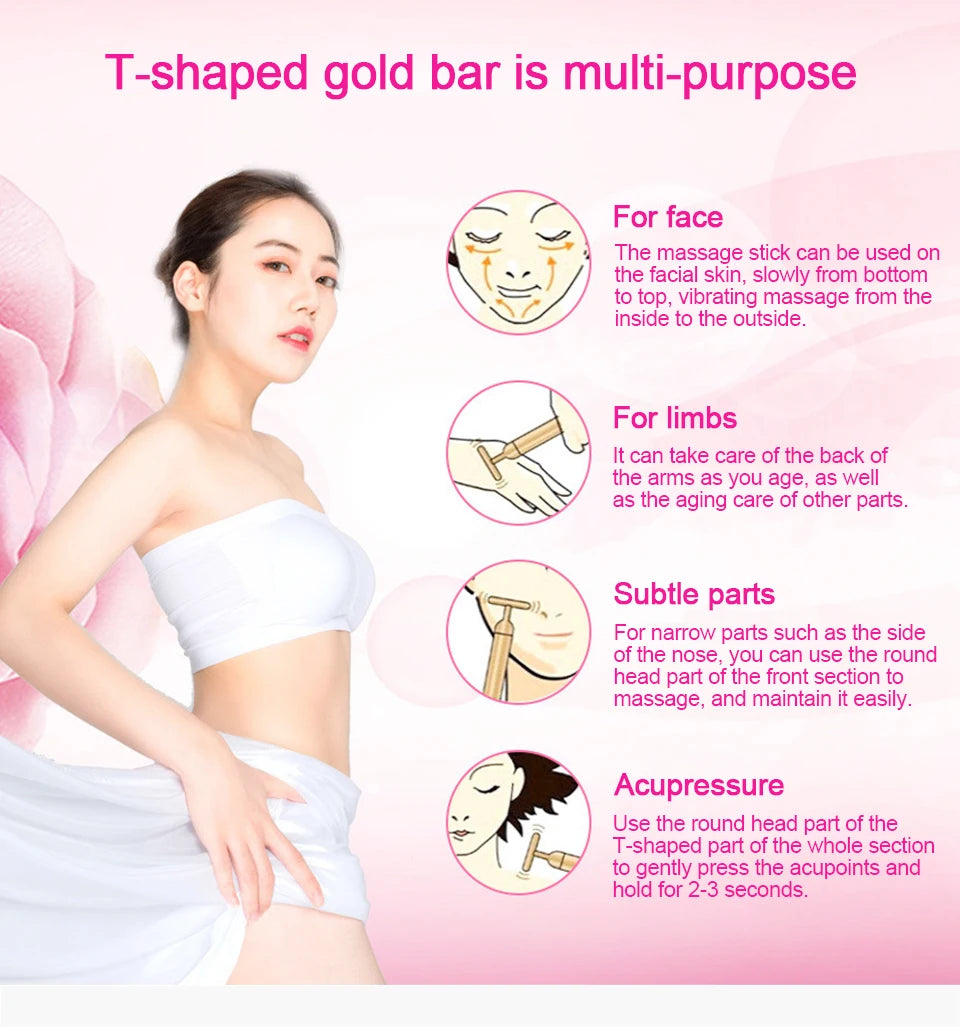 KentDO™ 24K Gold T-Shape Beauty Roller – Face Lift & Glow