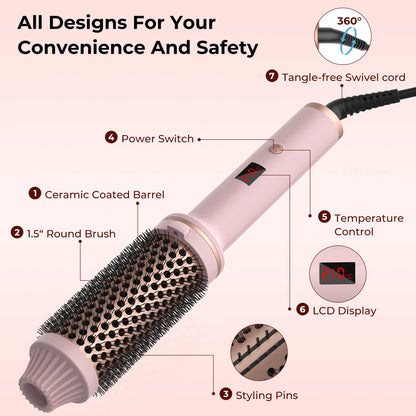 KentDO™ 1.5" Heated Curling Brush – Ceramic Hair Styler