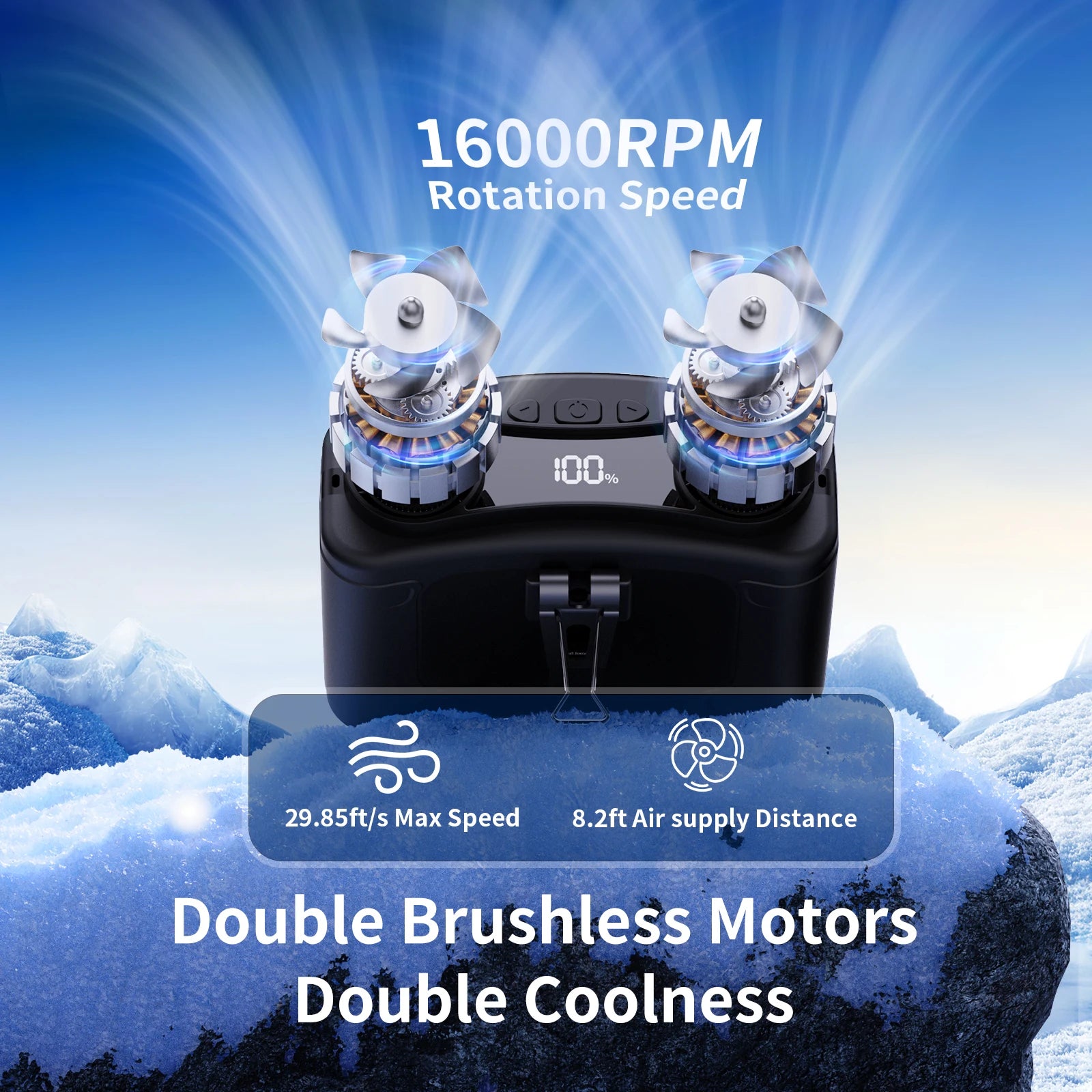 Wearable waist fan showing its compact portable cooling design