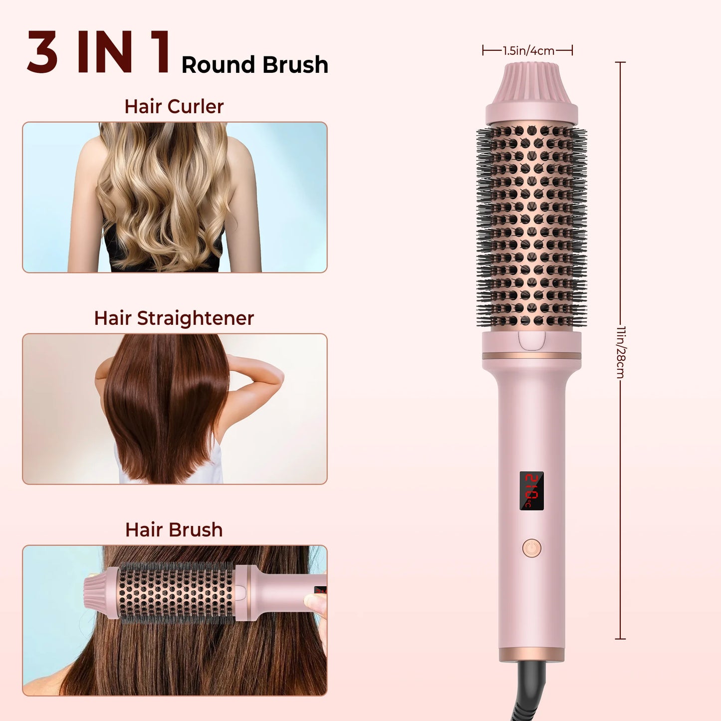 KentDO™ 1.5" Heated Curling Brush – Ceramic Hair Styler