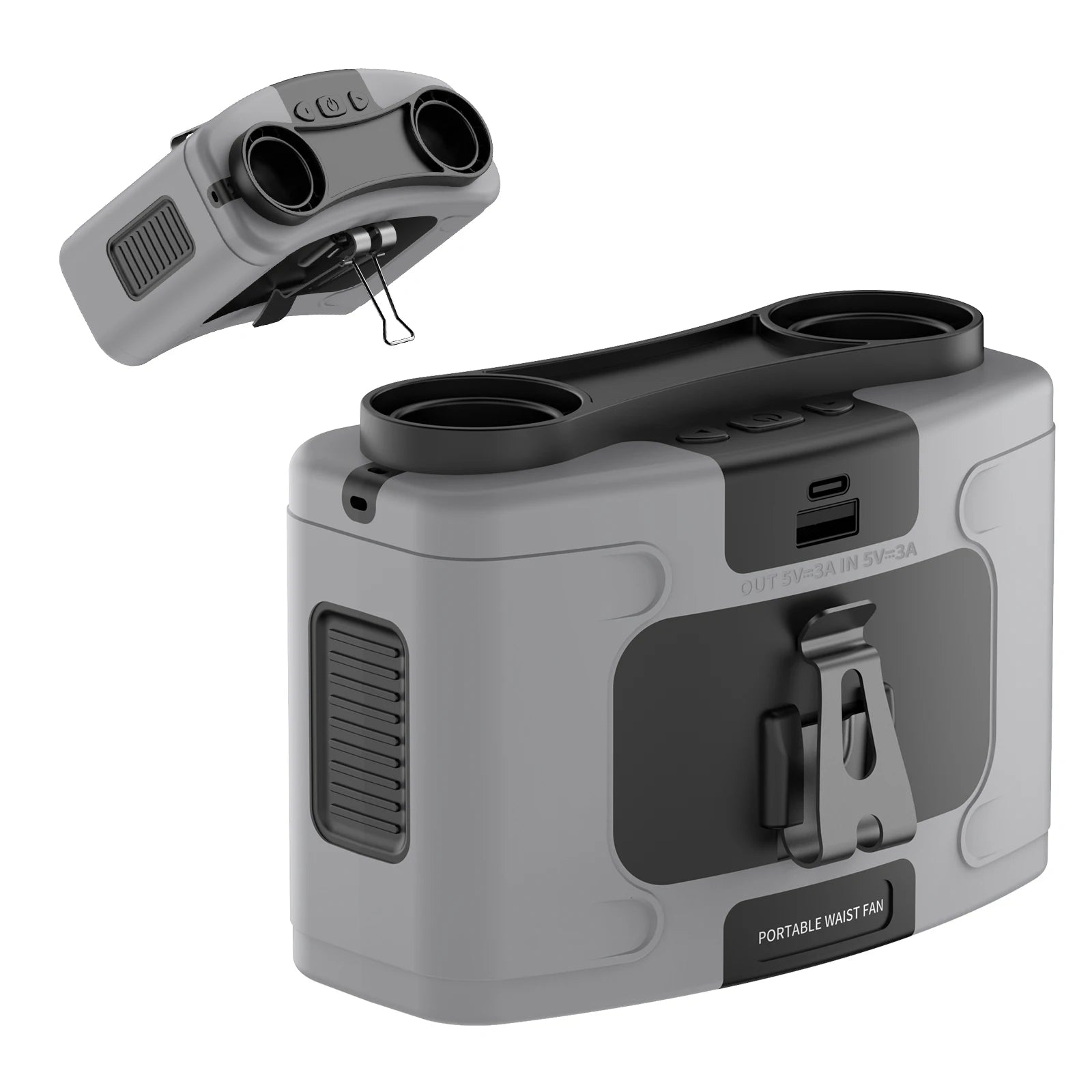 Portable waist cooling fan with digital display and wearable buckle