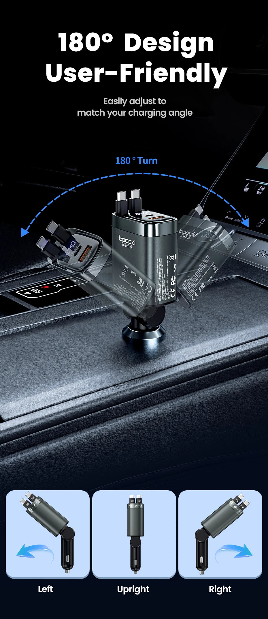 KentDO™ Retractable Car Charger – 105W Fast Multi-Device Adapter