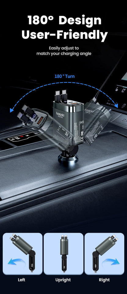 KentDO™ Retractable Car Charger – 105W Fast Multi-Device Adapter