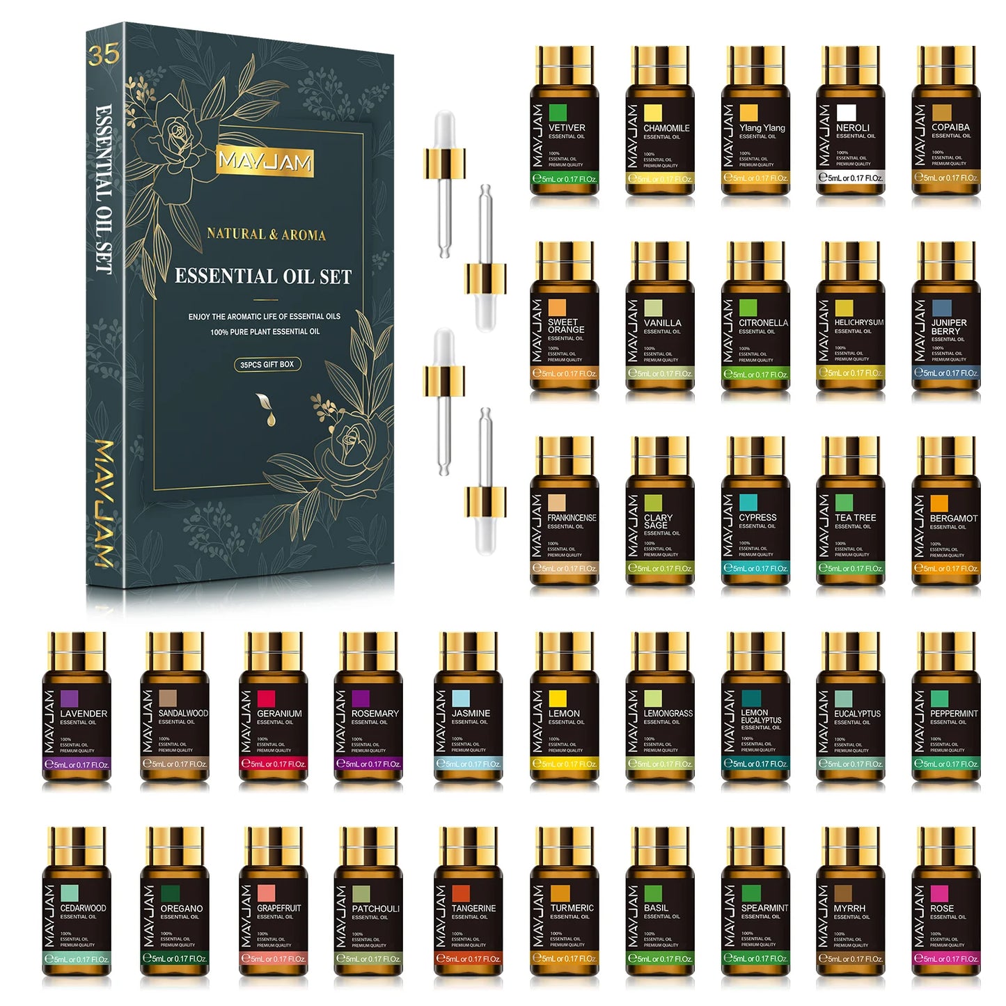 MAYJAM 35pcs Essential Oils Set for Diffuser DIY