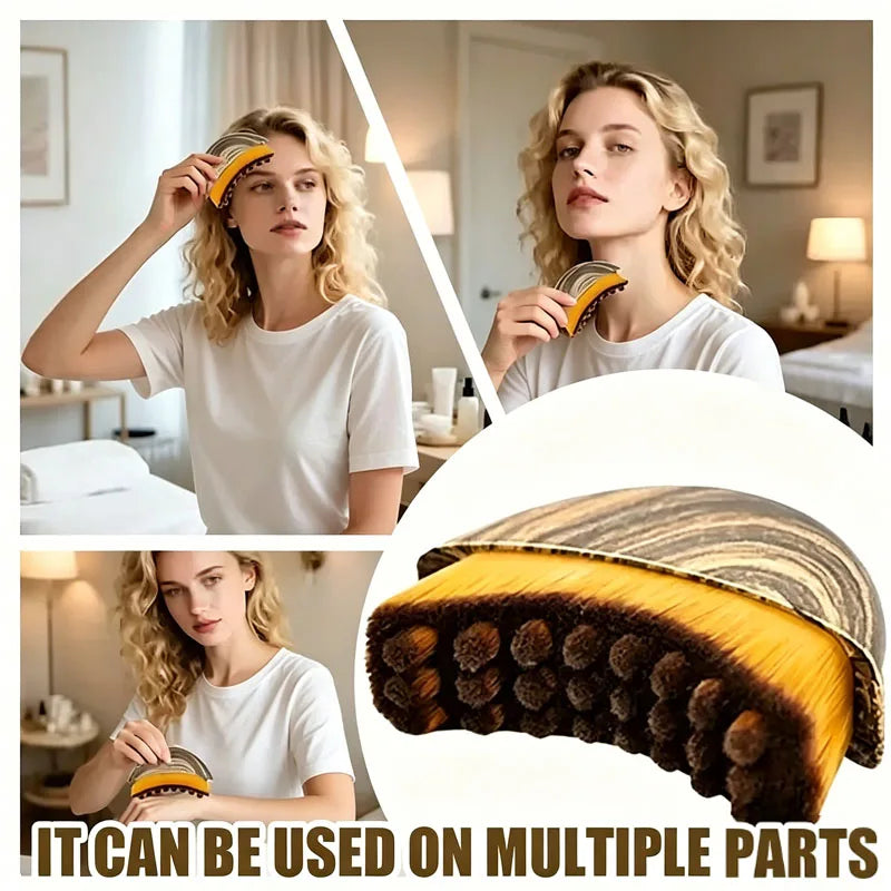 Lymphatic face brush used for gentle facial massage around the cheeks and jawline