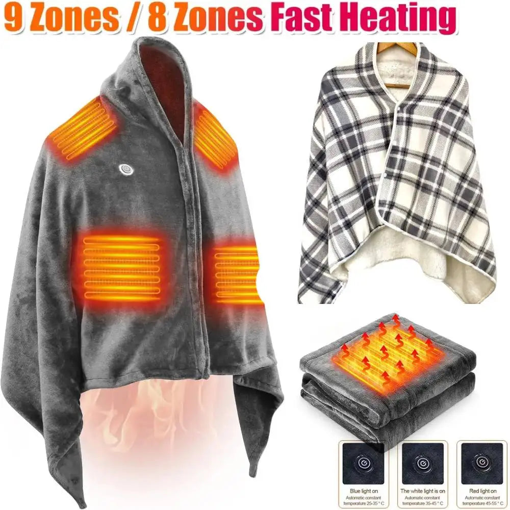 USB Heated Blanket Shawl for Portable Full-Body Warmth