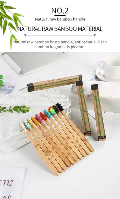 KentDO™ Bamboo Toothbrush Set – Eco-Friendly 10-Pack