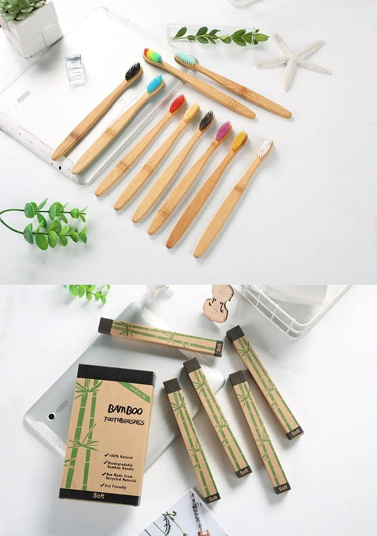 KentDO™ Bamboo Toothbrush Set – Eco-Friendly 10-Pack