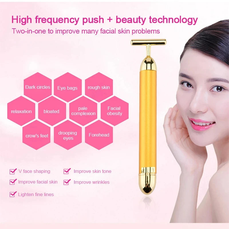 KentDO™ 24K Gold T-Shape Beauty Roller – Face Lift & Glow