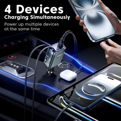 KentDO™ Retractable Car Charger – 105W Fast Multi-Device Adapter