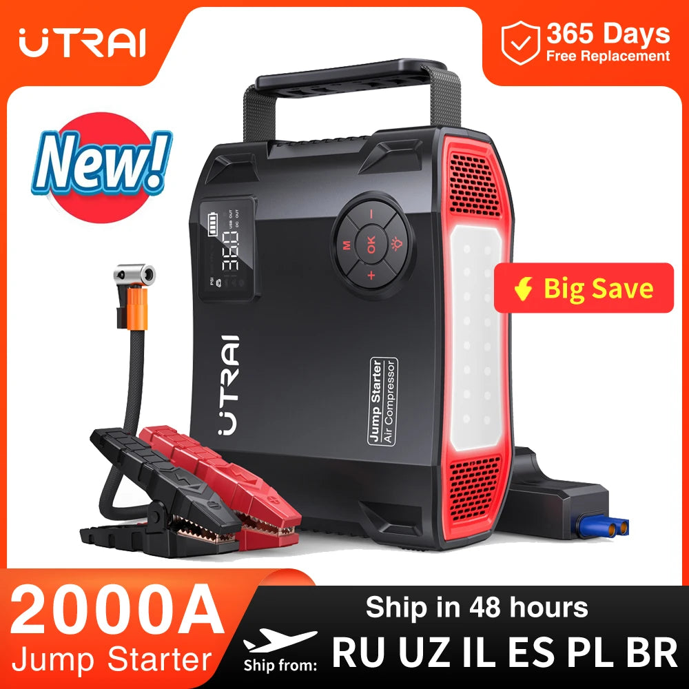 Car Jump Starter Power Bank with Air Compressor 2000A