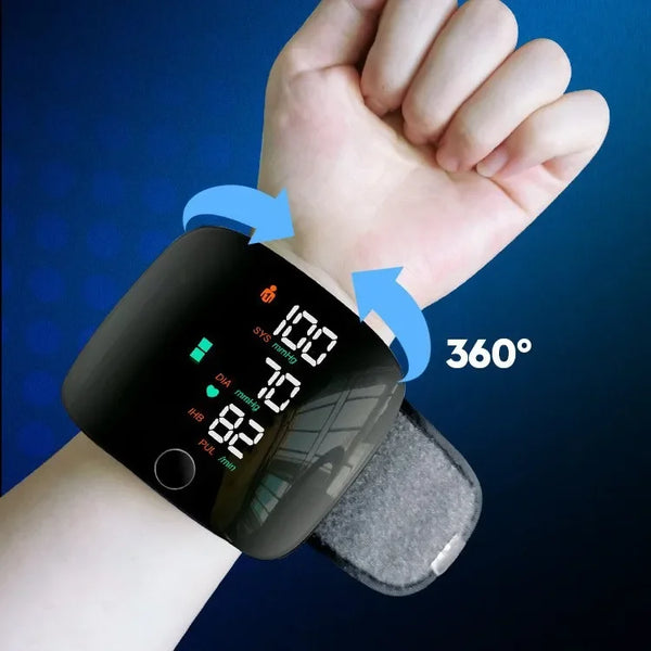 Wrist blood pressure monitor with large cuff for broad wrists