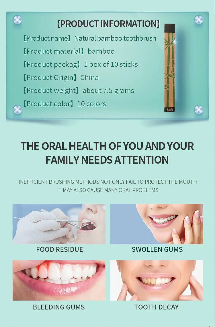 KentDO™ Bamboo Toothbrush Set – Eco-Friendly 10-Pack