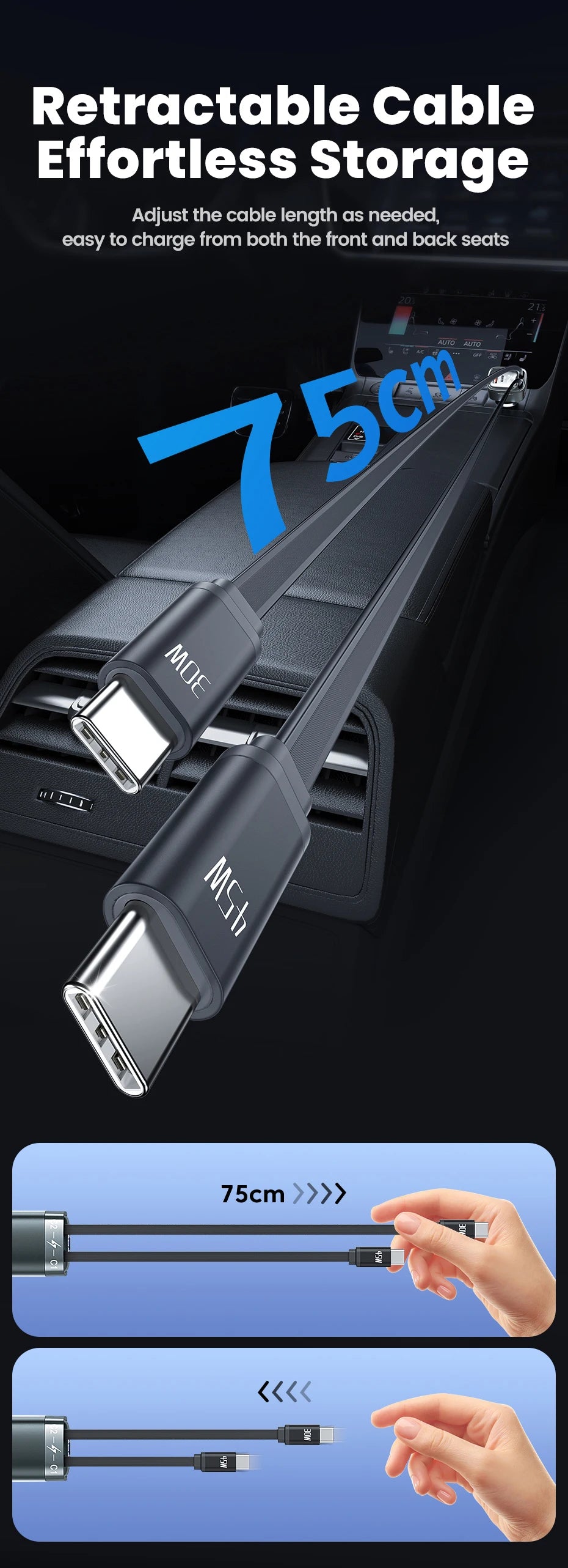 KentDO™ Retractable Car Charger – 105W Fast Multi-Device Adapter