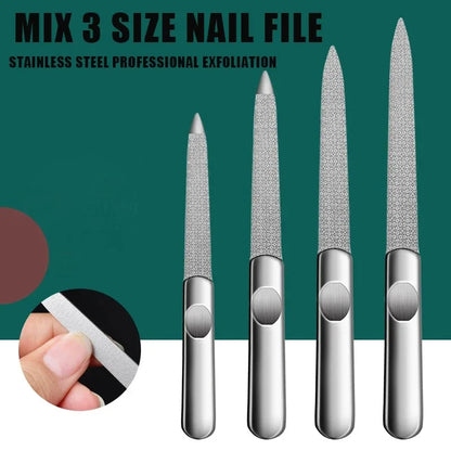 KentDO™ Stainless Steel Nail File Set – 3 Sizes, Double-Sided, Pro Nail Care