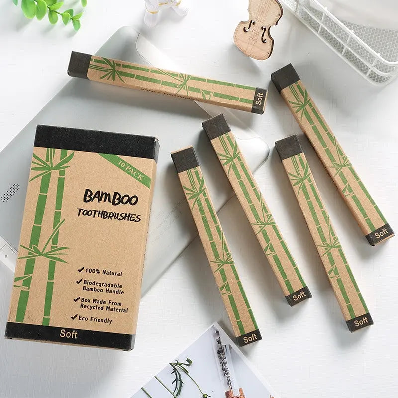 KentDO™ Bamboo Toothbrush Set – Eco-Friendly 10-Pack