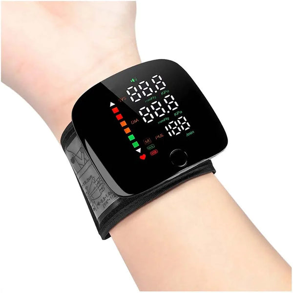Large cuff wrist blood pressure monitor display