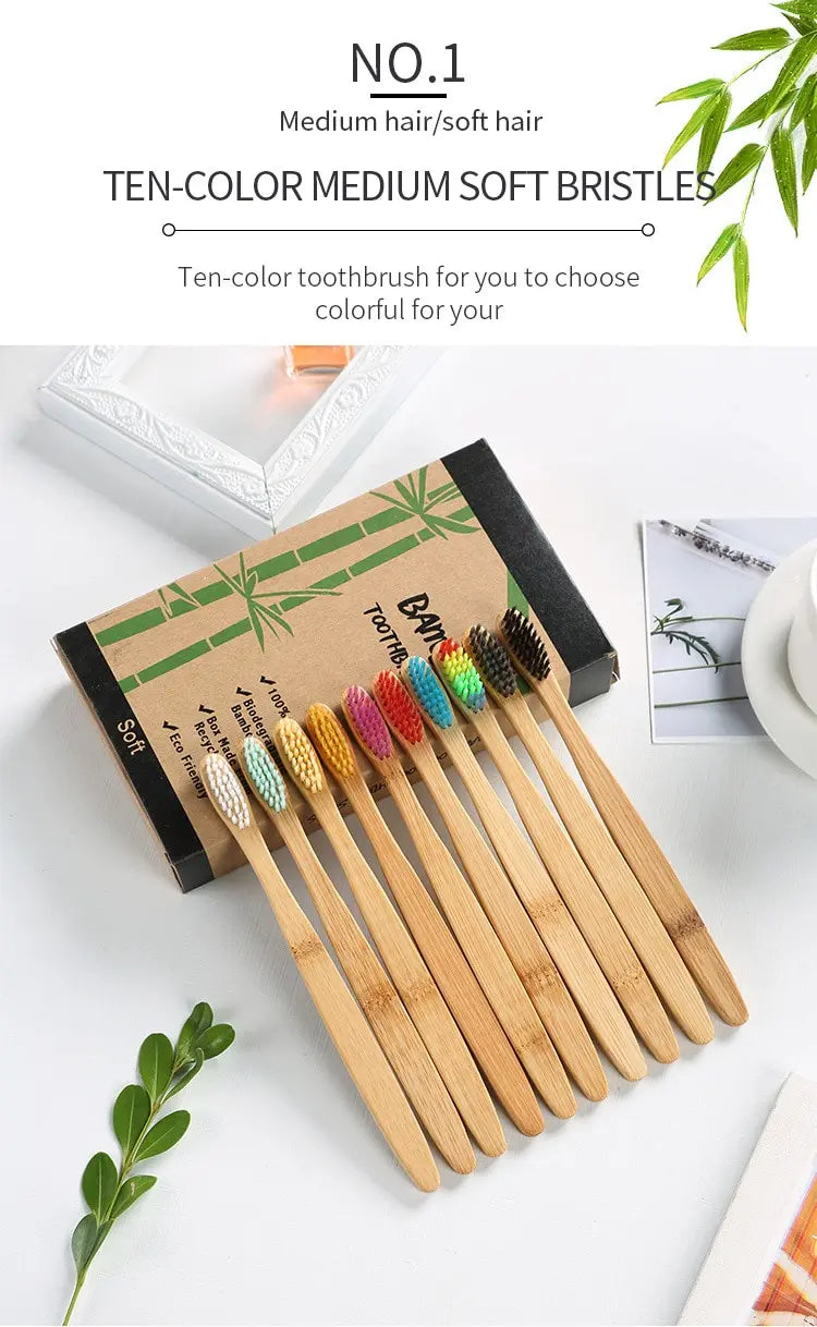 KentDO™ Bamboo Toothbrush Set – Eco-Friendly 10-Pack