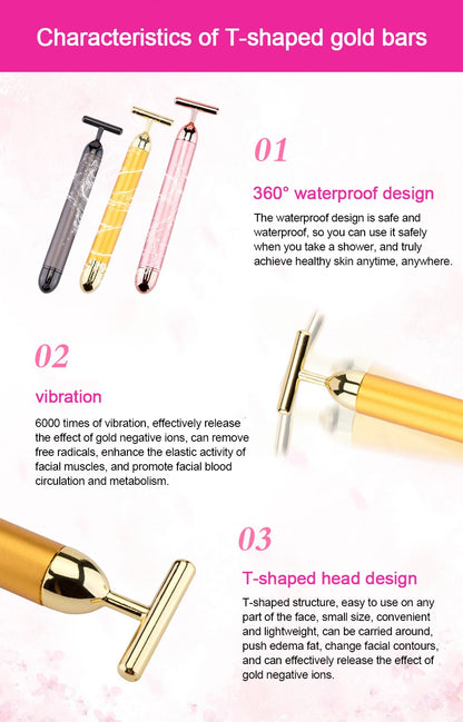 KentDO™ 24K Gold T-Shape Beauty Roller – Face Lift & Glow