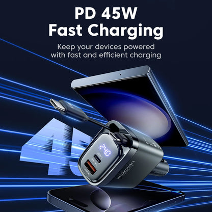 KentDO™ Retractable Car Charger – 105W Fast Multi-Device Adapter